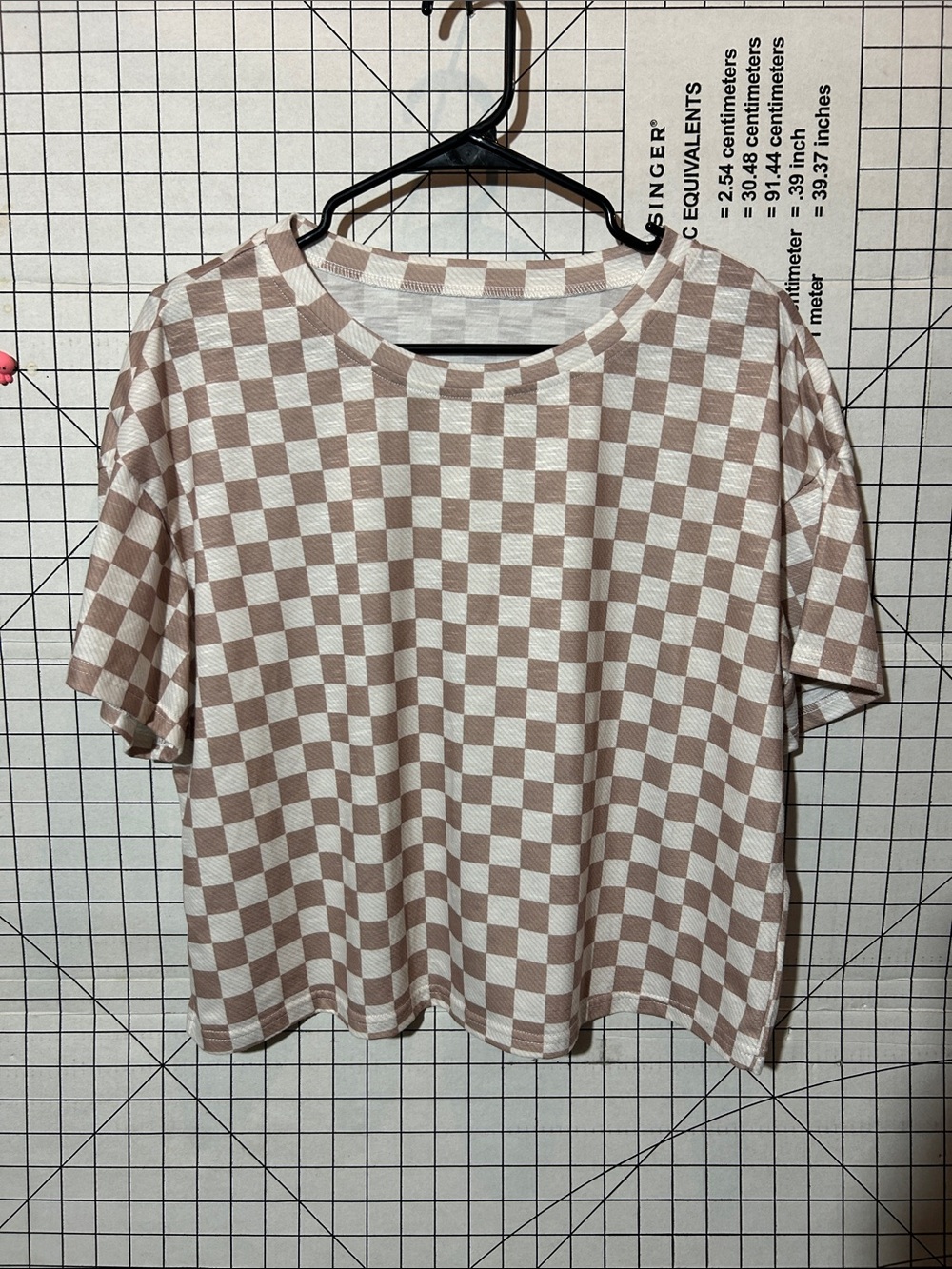 Checkerboard Short Sleeve Top - Cream & Brown